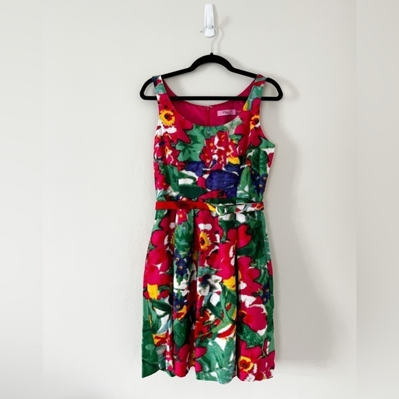 ELIZA J Floral Belted Fit and Flare Casual Dress Size 8 - Picture 1 of 4